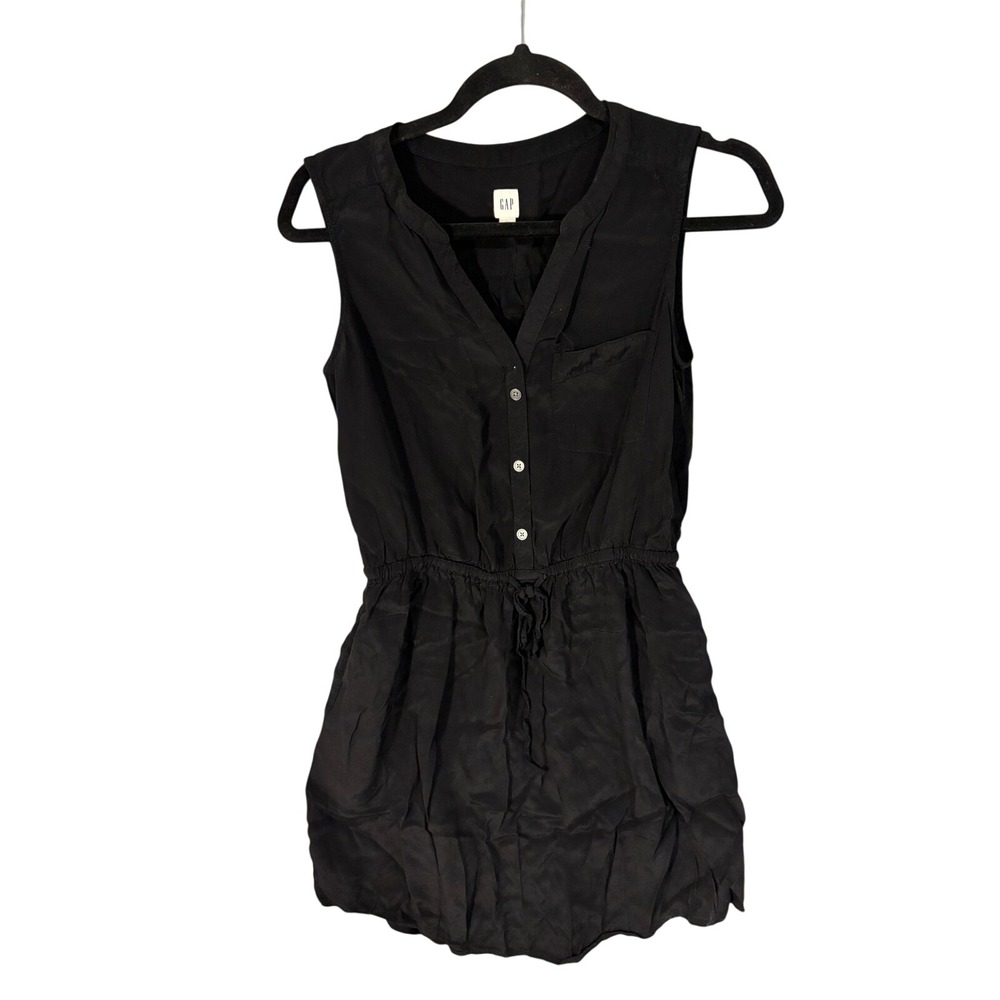 Gap Romper‎ Womens XS Black Sleeveless V-Neck Elastic Waist Button Front